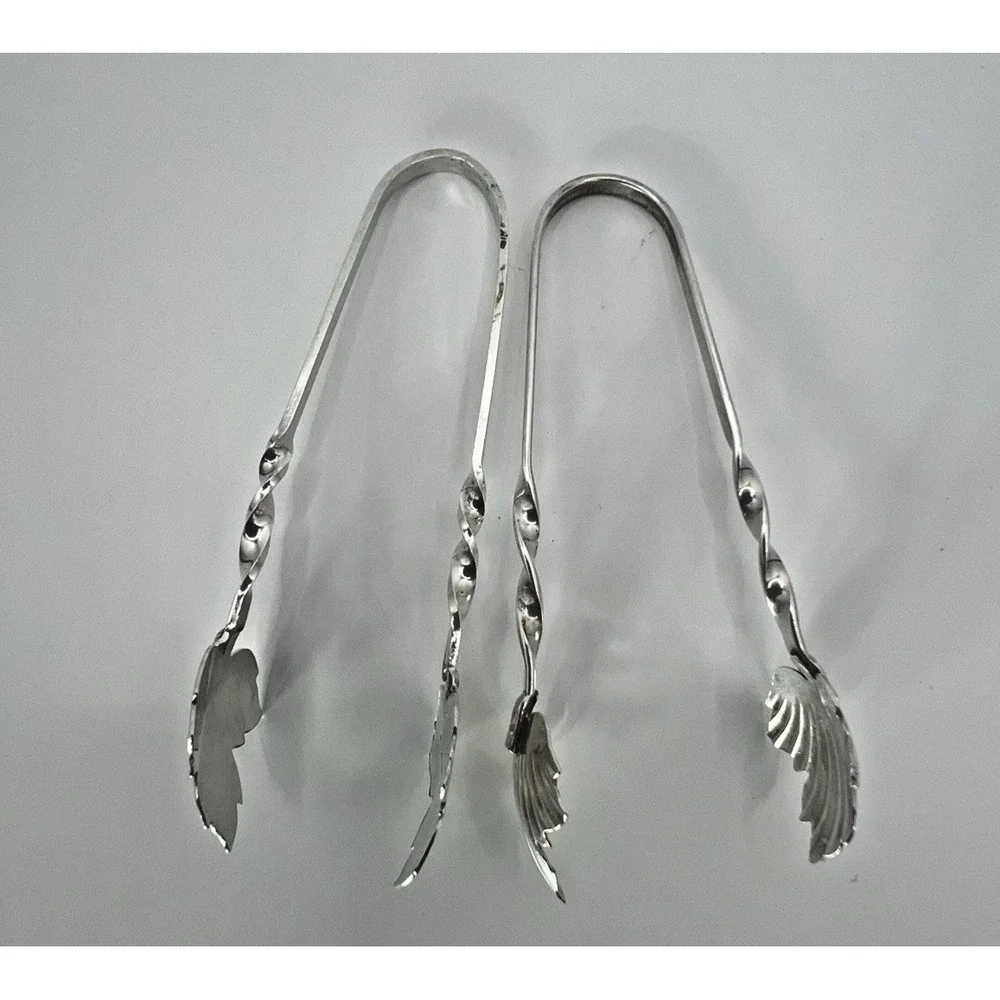 Vintage Raimond Sterling Silver Sugar Tongs Maple Leaf Pair 2 Twisted  Bon Bons